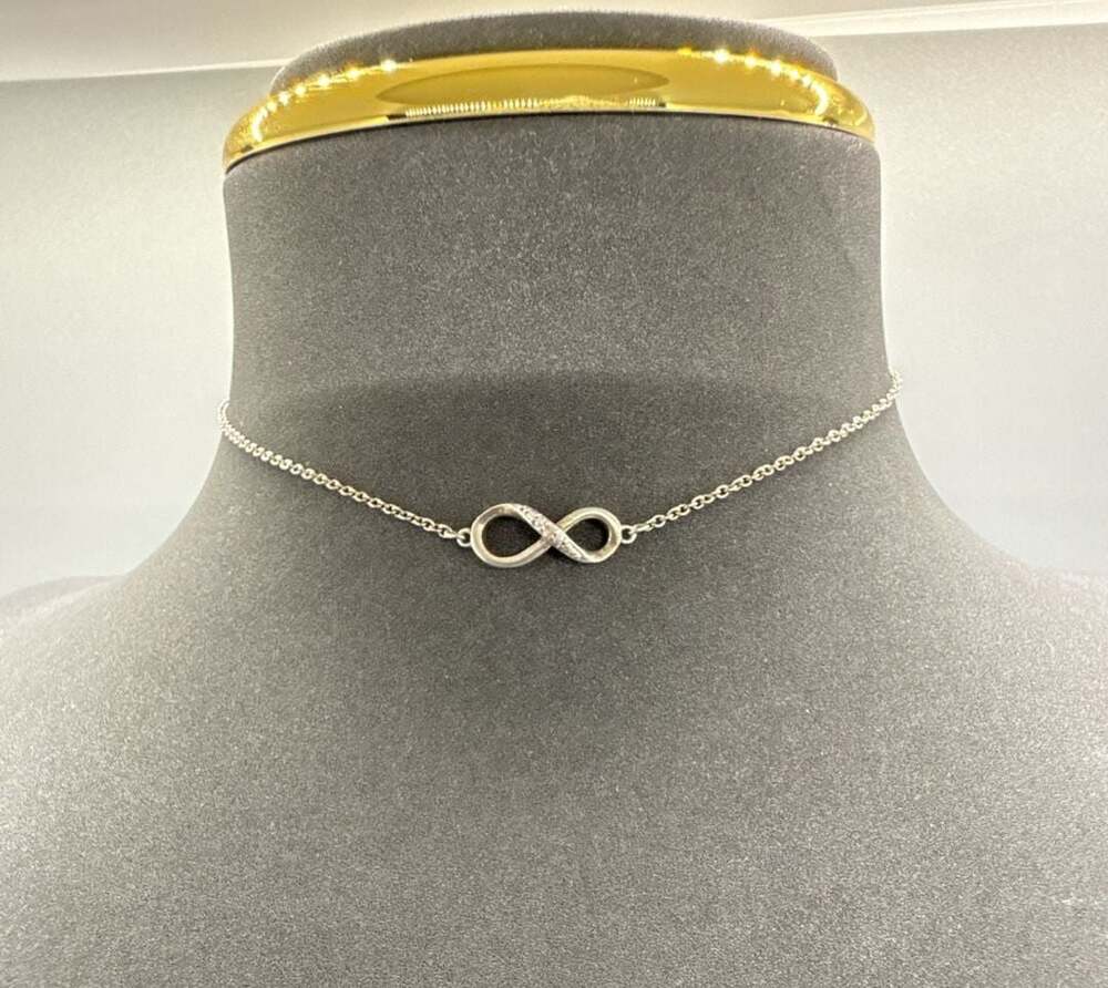 Vtg Sterling Silver Infinity Anklet with clear gem accent 975 Ankle Bracelet